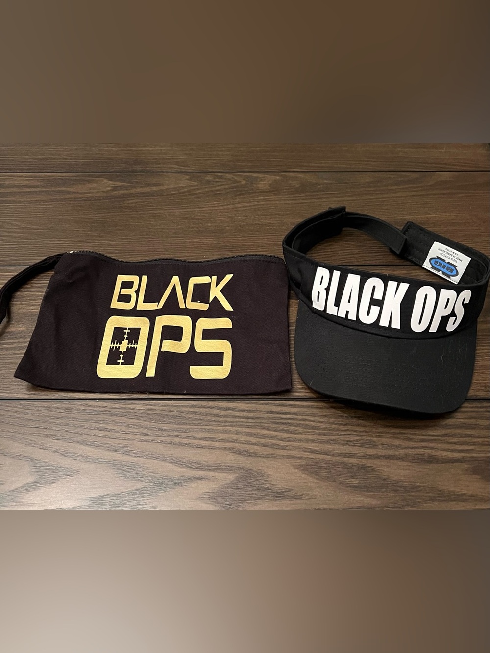 California Allstars Cali Black Ops cheerleading visor and zipper pouch